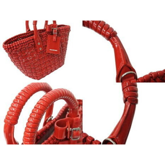 BALENCIAGA Bistro Basket Bag handbag tweed red enamel - Picture 4 of 8